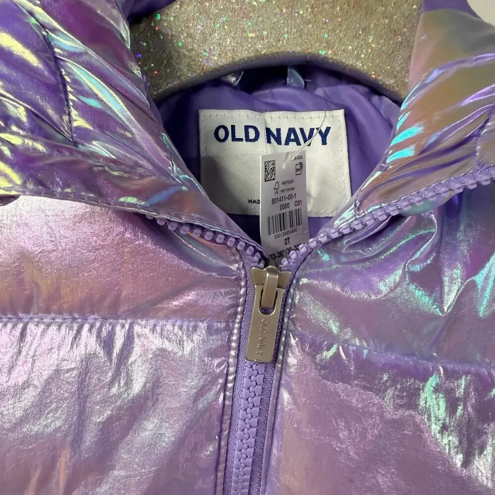 Old Navy Puffer Jacket Iridescent Purple 2T Coat With Hood